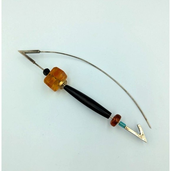 Sterling Silver Amber Brooch Modernist Artist Made Vintage Safety Pin Type 925 - Picture 4 of 13